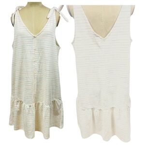 NWT Loft Dress Ivory Large Rainbow Stripe Summer Minimal Ruffle Boxy Retro Class